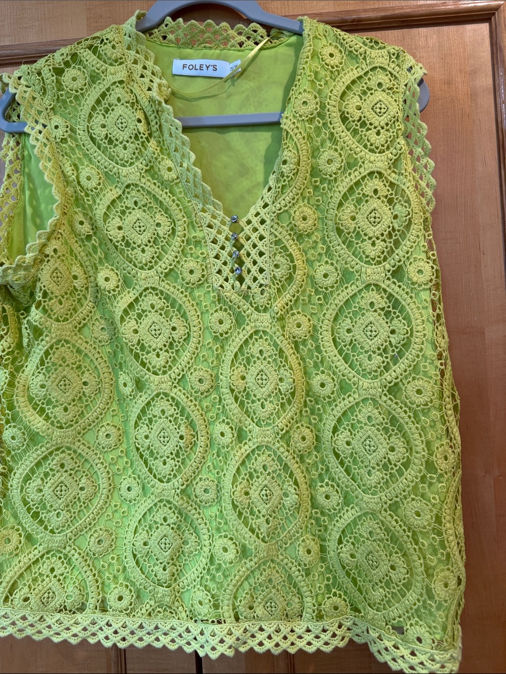 Lime Green Crochet V-Neck Women's Top